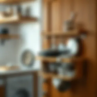 Wooden rack with cooking essentials attached to a pantry door