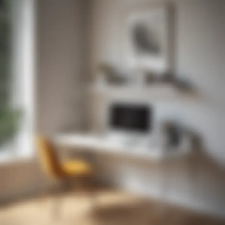 Minimalist corner desk and shelf pairing in a bright room