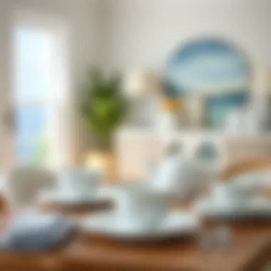 Stylish Pfaltzgraff Coastal pieces arranged in a coastal-themed interior