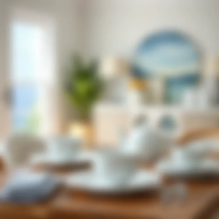 Stylish Pfaltzgraff Coastal pieces arranged in a coastal-themed interior