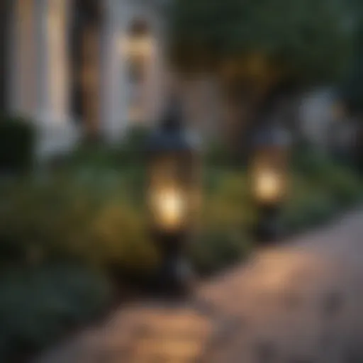 Elegant small outdoor lanterns illuminating a garden pathway