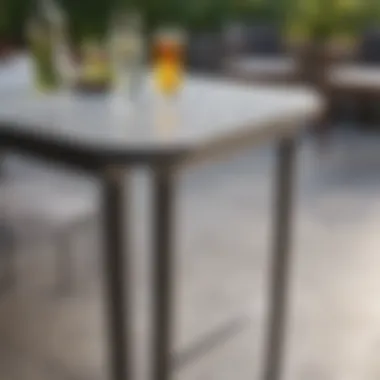 Close-up of materials used in tall narrow outdoor tables