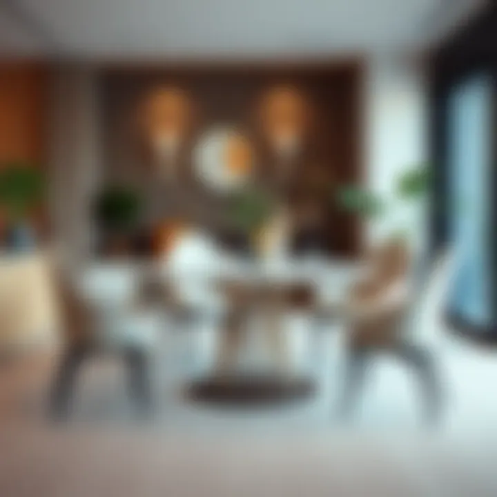 Modern tall round dining table in a contemporary setting