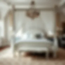 Elegant white four poster canopy bed in a serene bedroom setting