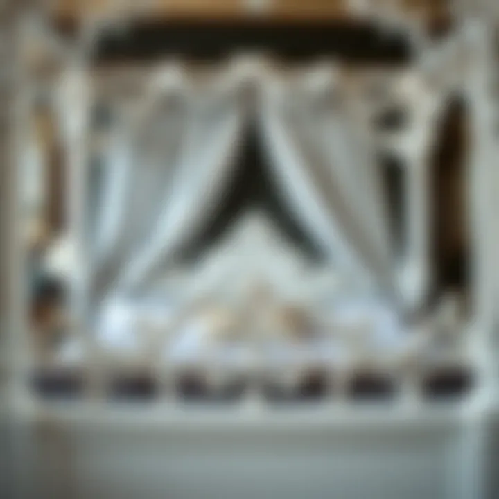 Craftsmanship Unveiled: Intricate Bed Frame Details Close-up of intricate details on a white canopy bed frame