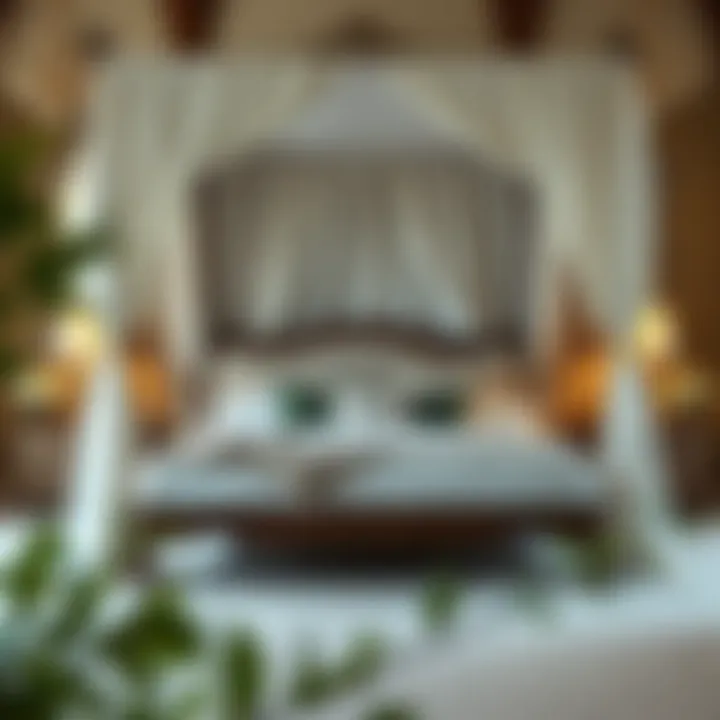 Ultimate Comfort: Luxurious Textiles on Canopy Beds Cozy white four poster canopy bed adorned with luxurious textiles