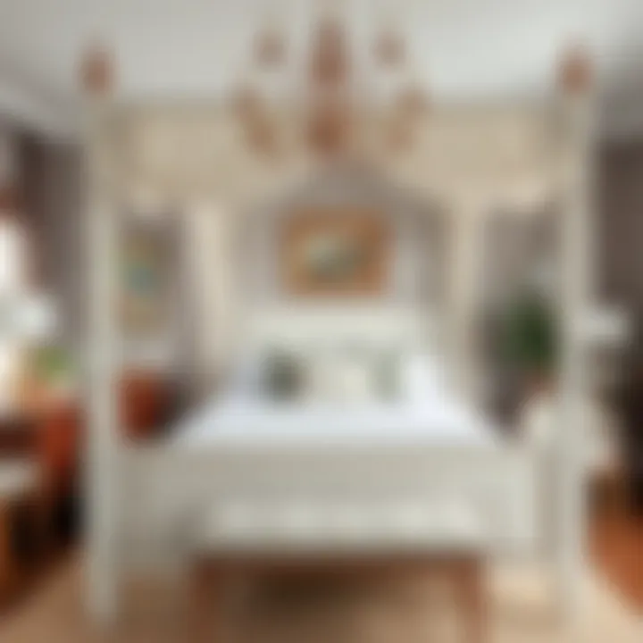 Elevating Ambiance: Stylish Bedroom Decor Stylish interior featuring a white four poster canopy bed with elegant decor