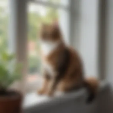 Cat on a Stylish Window Perch Cat lounging comfortably on a stylish window perch