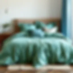 Elegant teal queen comforter showcased on a beautifully made bed