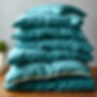 Stack of teal queen comforters representing market options