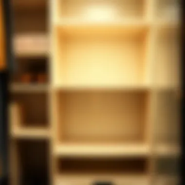 Detailed view of neatly arranged open shelves in a wardrobe highlighting functionality