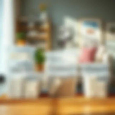 Stylish arrangement of transparent plastic storage bins in a modern living space