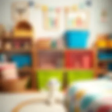 Color-coded transparent storage bins enhancing a child's playroom décor