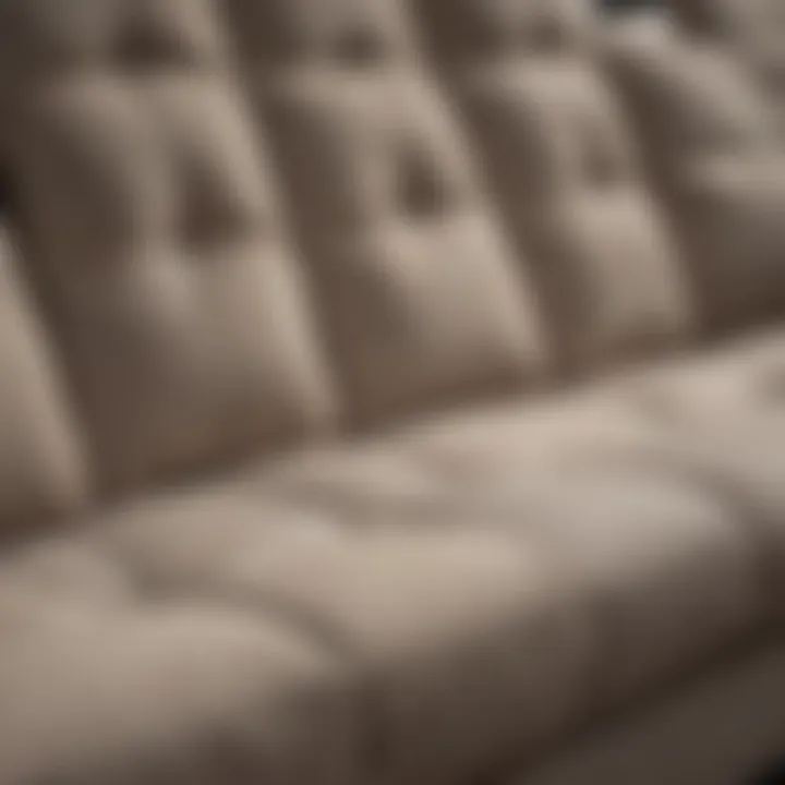 Close-up of the fabric and design of a modern loveseat sofa bed