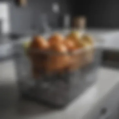 Close-up of sleek metal baskets in an elegant kitchen setting